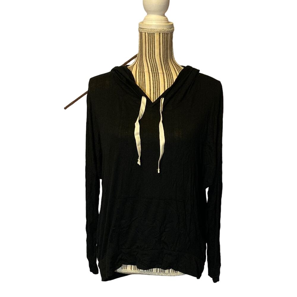 Heart & Hips Women’s Black Lightweight Hooded Long Sleeve Shirt Size Small